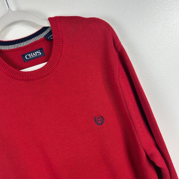 Chaps Red Men’s Crew Neck Pullover Sweater 100% Cotton Size XL - Picture 3 of 6